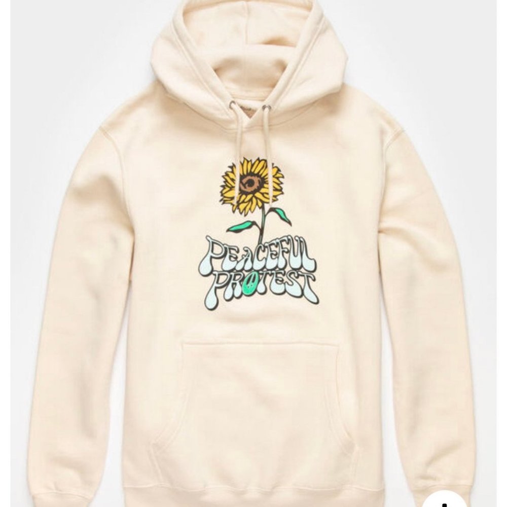 NEW BLUE CROWN PEACEFUL PROTEST BEIGE CREAM TILLYS  PULLOVER HOODIE